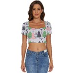 Christmas Trees Icons Short Sleeve Square Neckline Crop Top 