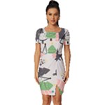 Christmas Trees Icons Fitted Knot Split End Bodycon Dress