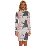 Christmas Trees Icons Long Sleeve Shirt Collar Bodycon Dress