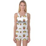 Fries Taco Pattern Fast Food One Piece Boyleg Swimsuit