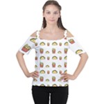 Fries Taco Pattern Fast Food Cutout Shoulder T-Shirt