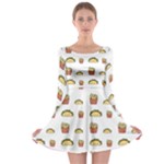 Fries Taco Pattern Fast Food Long Sleeve Skater Dress