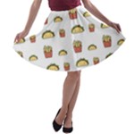 Fries Taco Pattern Fast Food A-line Skater Skirt
