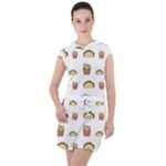 Fries Taco Pattern Fast Food Drawstring Hooded Dress
