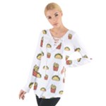 Fries Taco Pattern Fast Food Tie Up T-Shirt