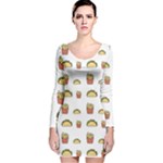 Fries Taco Pattern Fast Food Long Sleeve Velvet Bodycon Dress
