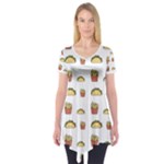 Fries Taco Pattern Fast Food Short Sleeve Tunic 