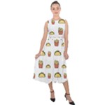 Fries Taco Pattern Fast Food Midi Tie-Back Chiffon Dress