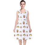 Fries Taco Pattern Fast Food V-Neck Midi Sleeveless Dress 