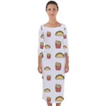 Fries Taco Pattern Fast Food Quarter Sleeve Midi Bodycon Dress