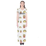 Fries Taco Pattern Fast Food Short Sleeve Maxi Dress