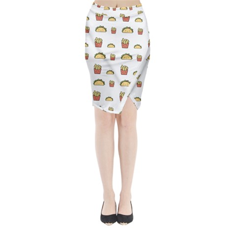 Fries Taco Pattern Fast Food Midi Wrap Pencil Skirt from ArtsNow.com