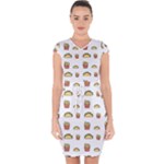 Fries Taco Pattern Fast Food Capsleeve Drawstring Dress 