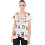 Fries Taco Pattern Fast Food Lace Front Dolly Top