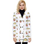 Fries Taco Pattern Fast Food Button Up Hooded Coat 