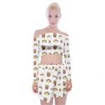 Fries Taco Pattern Fast Food Off Shoulder Top with Mini Skirt Set