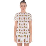 Fries Taco Pattern Fast Food Drop Hem Mini Chiffon Dress