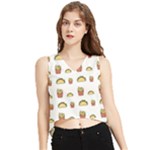 Fries Taco Pattern Fast Food V-Neck Cropped Tank Top