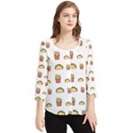 Fries Taco Pattern Fast Food Chiffon Quarter Sleeve Blouse