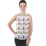 Fries Taco Pattern Fast Food Mock Neck Chiffon Sleeveless Top