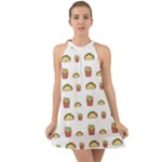 Fries Taco Pattern Fast Food Halter Tie Back Chiffon Dress