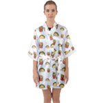 Fries Taco Pattern Fast Food Half Sleeve Satin Kimono 