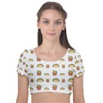 Fries Taco Pattern Fast Food Velvet Short Sleeve Crop Top 