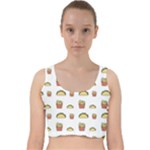 Fries Taco Pattern Fast Food Velvet Racer Back Crop Top