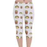 Fries Taco Pattern Fast Food Velvet Capri Leggings 