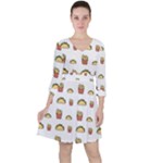 Fries Taco Pattern Fast Food Quarter Sleeve Ruffle Waist Dress