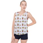 Fries Taco Pattern Fast Food Bubble Hem Chiffon Tank Top