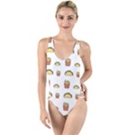 Fries Taco Pattern Fast Food High Leg Strappy Swimsuit
