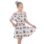 Fries Taco Pattern Fast Food Kids  Shoulder Cutout Chiffon Dress