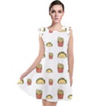 Fries Taco Pattern Fast Food Tie Up Tunic Dress