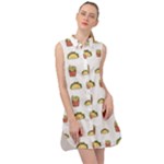 Fries Taco Pattern Fast Food Sleeveless Shirt Dress