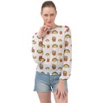 Fries Taco Pattern Fast Food Banded Bottom Chiffon Top