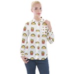 Fries Taco Pattern Fast Food Women s Long Sleeve Pocket Shirt