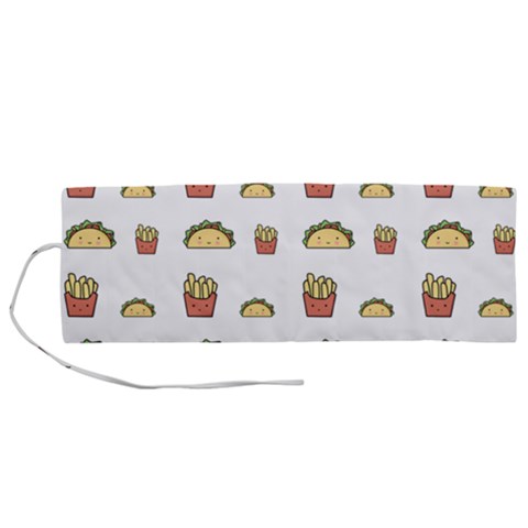 Fries Taco Pattern Fast Food Roll Up Canvas Pencil Holder (M) from ArtsNow.com