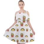 Fries Taco Pattern Fast Food Cut Out Shoulders Chiffon Dress