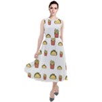 Fries Taco Pattern Fast Food Round Neck Boho Dress