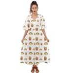 Fries Taco Pattern Fast Food Kimono Sleeve Boho Dress