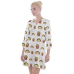 Fries Taco Pattern Fast Food Open Neck Shift Dress