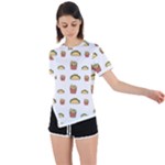 Fries Taco Pattern Fast Food Asymmetrical Short Sleeve Sports T-Shirt