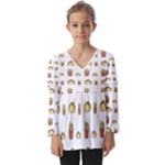 Fries Taco Pattern Fast Food Kids  V Neck Casual Top