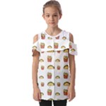 Fries Taco Pattern Fast Food Fold Over Open Sleeve Top