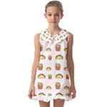 Fries Taco Pattern Fast Food Kids  Pilgrim Collar Ruffle Hem Dress