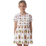 Fries Taco Pattern Fast Food Kids  Short Sleeve Pinafore Style Dress