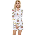 Fries Taco Pattern Fast Food Long Sleeve Satin Robe