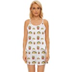 Fries Taco Pattern Fast Food Satin Pajama Short Set
