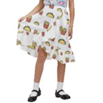 Fries Taco Pattern Fast Food Kids  Ruffle Flared Wrap Midi Skirt